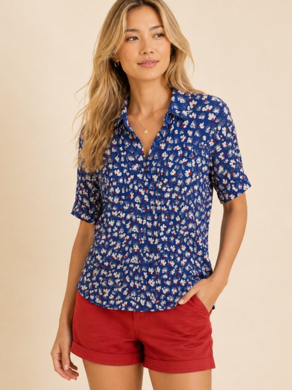 Maeve by Anthropologie Blue Floral Pintuck Blouse Size Medium NWT